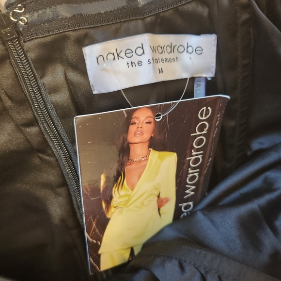 naked wardrobe THE STATEMENT Off Shoulder Faux Leather Runched Dress (m)
